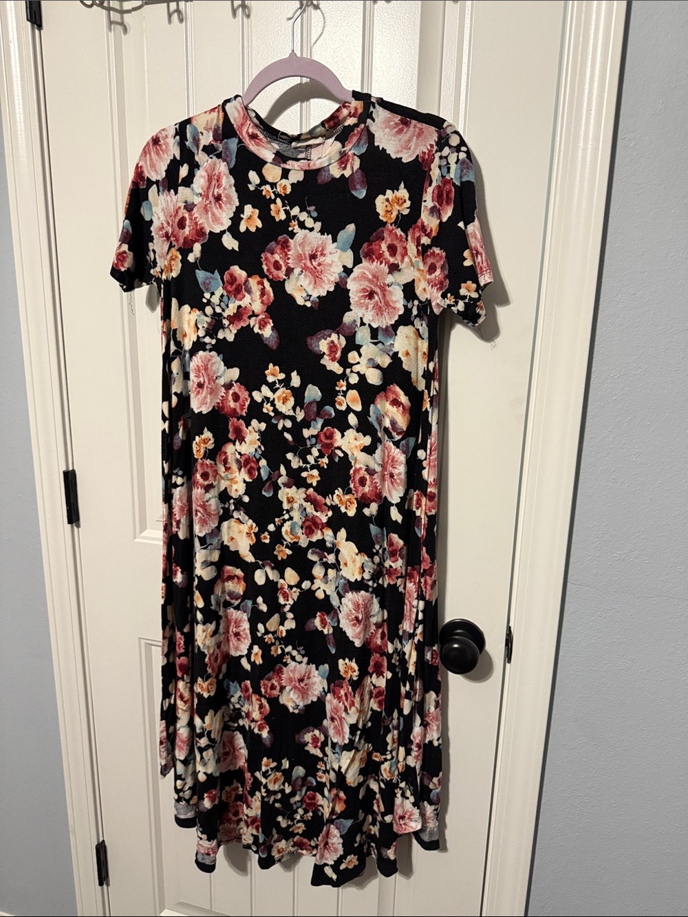 Flamingo Urban Black Midi Dress with Pink and Cream Floral Print